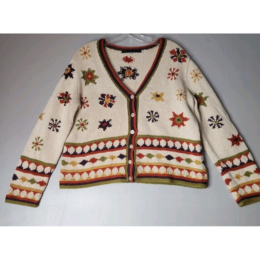 Stunning Peruvian Connection Fall 100% Pima Cotton Relaxed Cardigan Size Medium‎